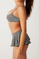 Floral Underwire Balconette Bikini Set With Ruffled Mini Skirt
