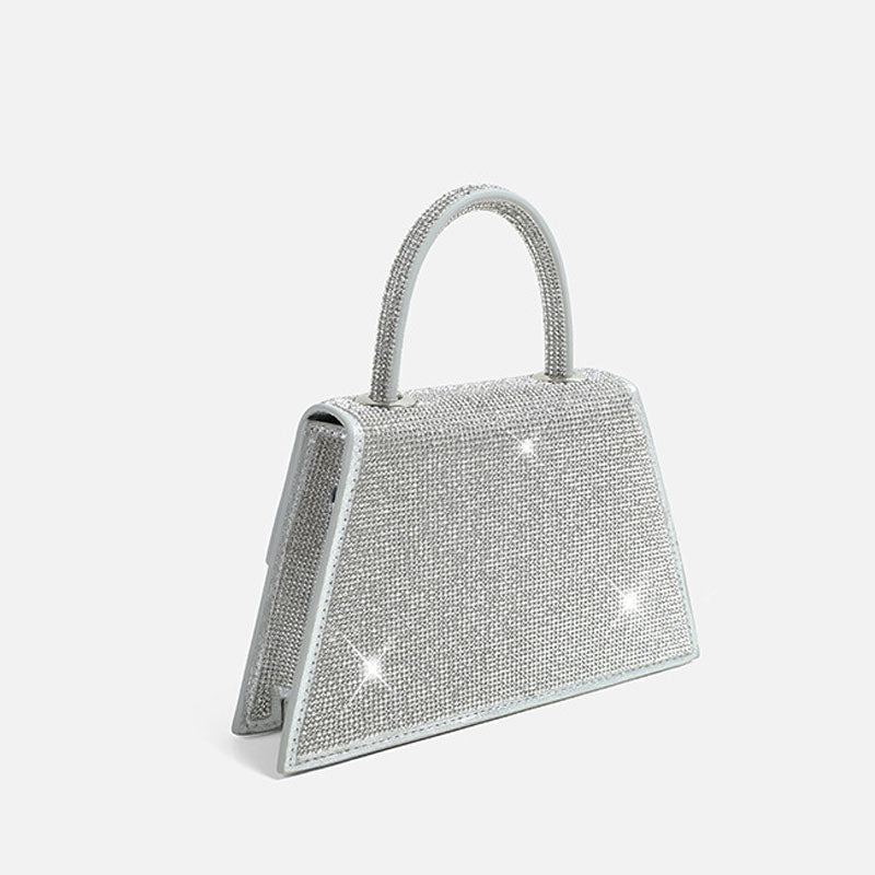 Crystal Embellished Foldover Top Handle Crossbody Bag - Silver