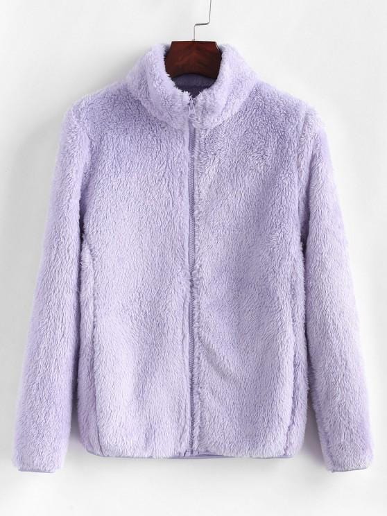 High Neck Zip Up Fluffy Coat
