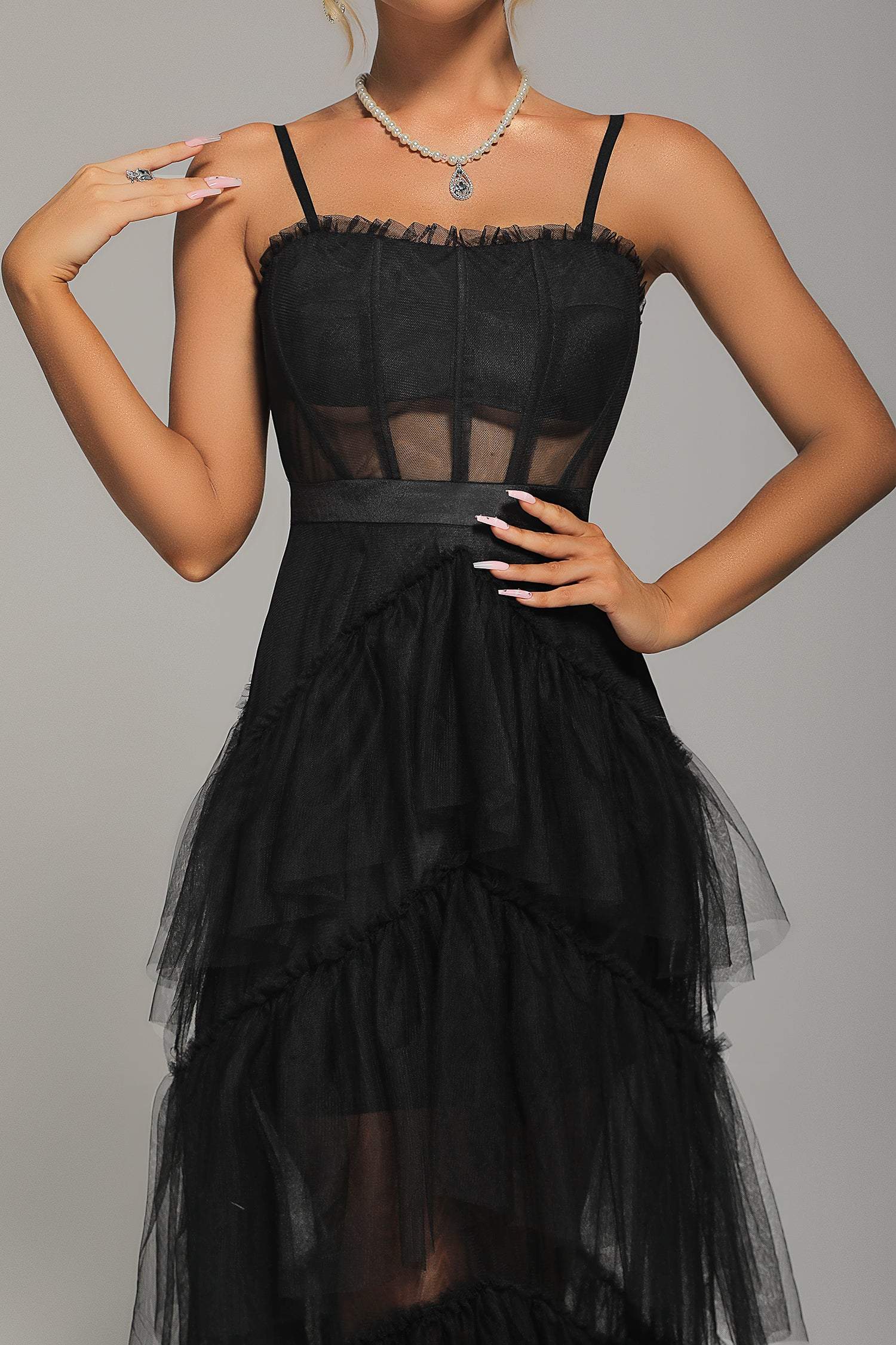 MESH MAXI DRESS IN BLACK