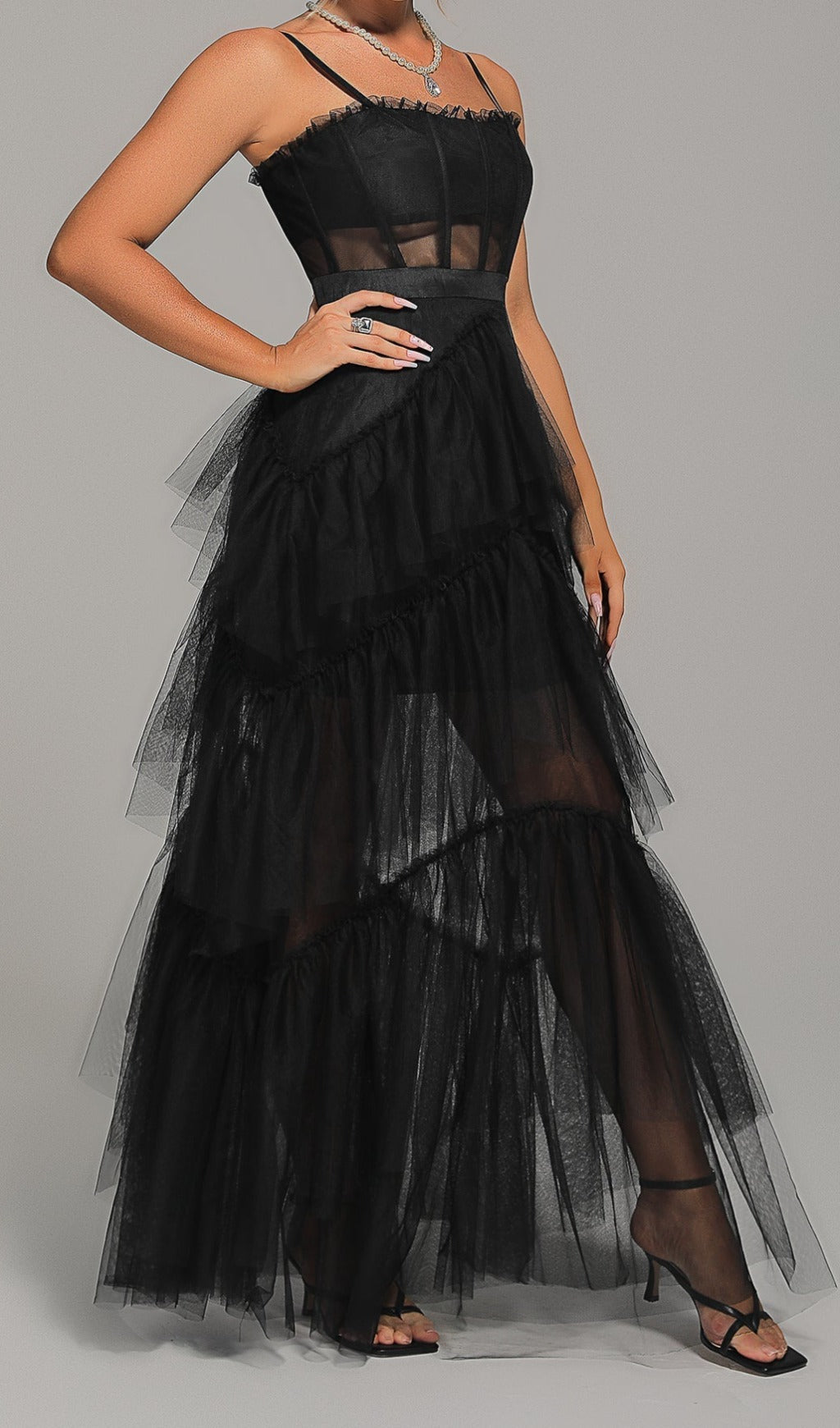 MESH MAXI DRESS IN BLACK