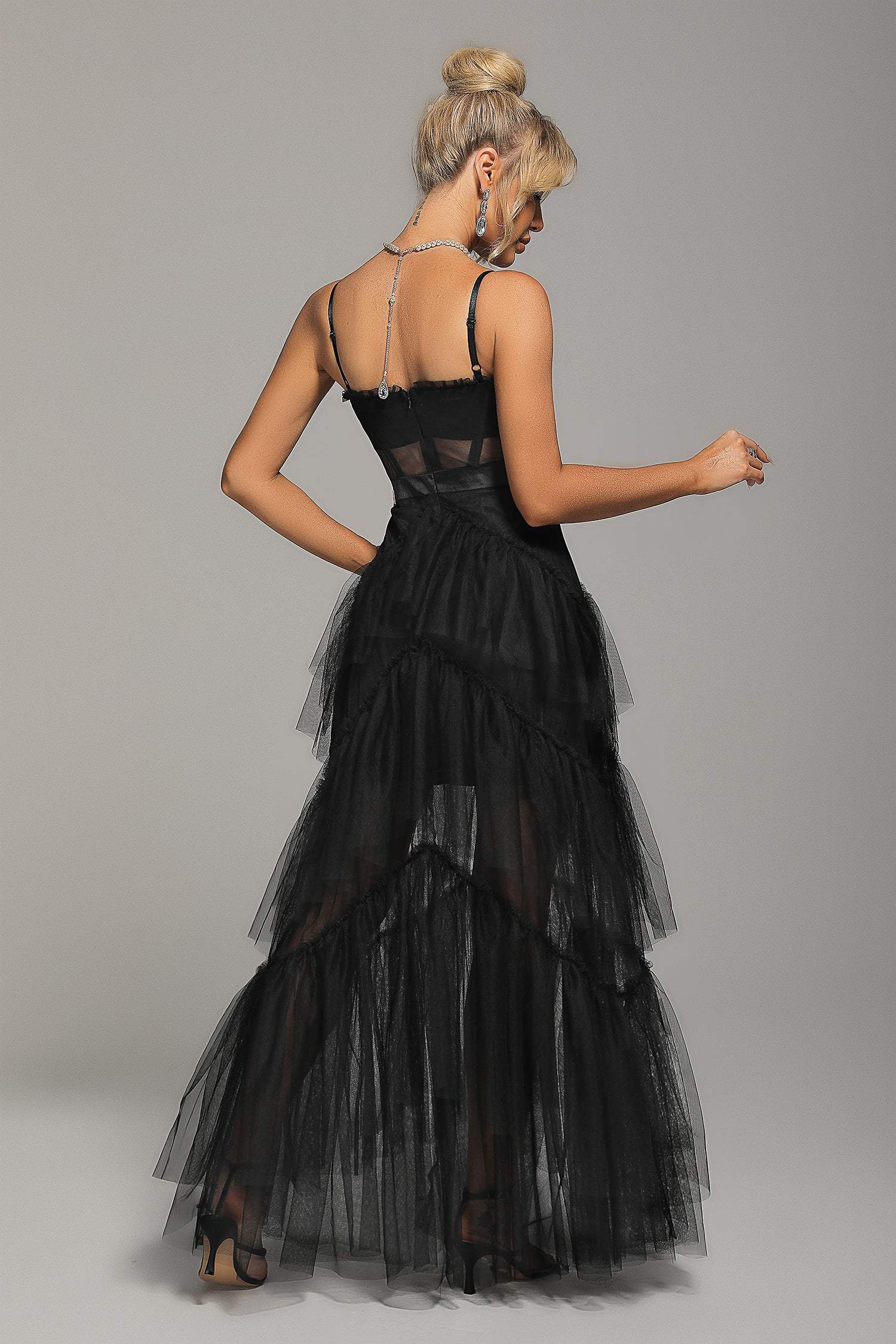 MESH MAXI DRESS IN BLACK