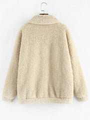 Leopard Pocket Zip Faux Fur Teddy Coat