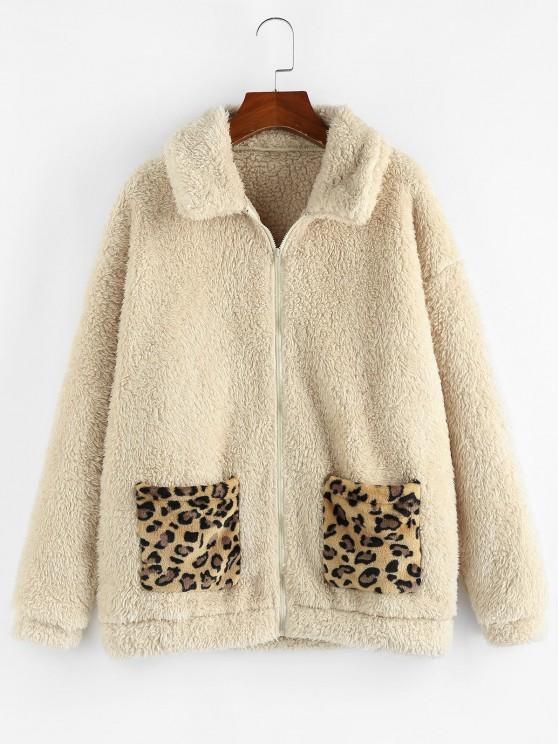 Leopard Pocket Zip Faux Fur Teddy Coat