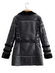 Lined Padded Belted PU Coat