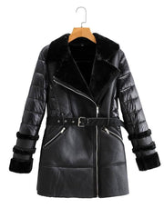 Lined Padded Belted PU Coat