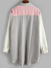 Long Colorblock Front Pocket Corduroy Shacket