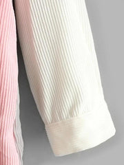 Long Colorblock Front Pocket Corduroy Shacket