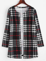 Long Plaid Open Front Coat