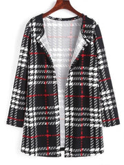Long Plaid Open Front Coat