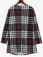Long Plaid Open Front Coat