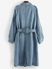 Longline Belted Pockets Denim Trench Coat