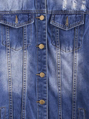 Longline Button Up Distressed Denim Coat