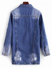 Longline Button Up Distressed Denim Coat