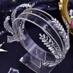 Leaf Trim Crystal Embellished Layered Headband - Silver