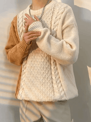 Men's Color Block Cable Knit Sweater