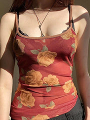 Mesh Floral Vintage Crop Cami Top