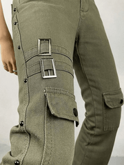 Metal Decor Washed Flare Jeans
