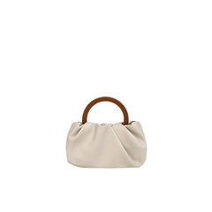 Loop Top Scrunch Trim Leather Tote Bag - Beige