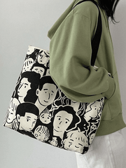 Monochrome Face Graphic Canvas Shopper Bag