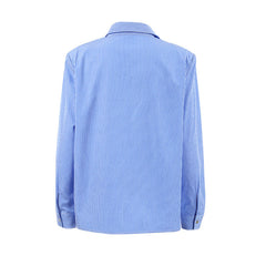 Print Shoulder Pad Long Sleeve Shirt - Blue