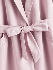 Notch Collar Buckle Strap Sleeve Self Belted Coat