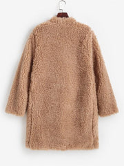 One Button Pocket Longline Teddy Coat