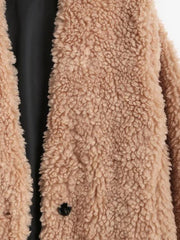 One Button Pocket Longline Teddy Coat