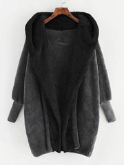 Open Front Solid Hooded Teddy Coat