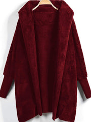 Open Front Solid Hooded Teddy Coat