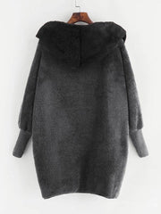 Open Front Solid Hooded Teddy Coat