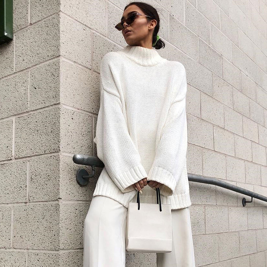 Mock Neck Long Sleeve Sweater - White