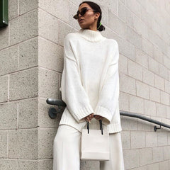 Mock Neck Long Sleeve Sweater - White