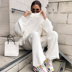 Mock Neck Long Sleeve Sweater - White