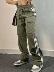 Paneled Striped Baggy Cargo Pants