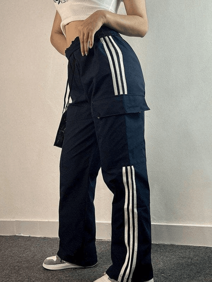 Paneled Striped Baggy Cargo Pants