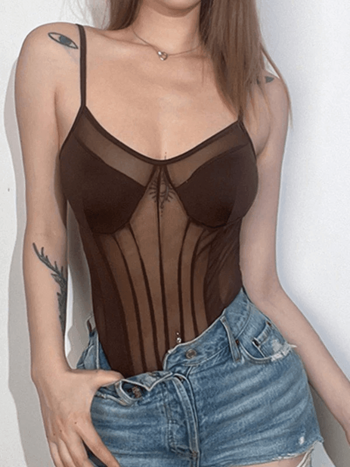 Patchwork Sheer Mesh Bodysuit