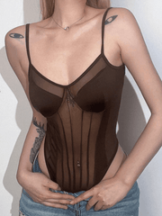 Patchwork Sheer Mesh Bodysuit