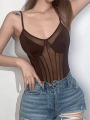 Patchwork Sheer Mesh Bodysuit