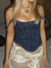 Patchwork Denim Corset Top