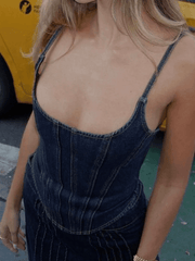 Patchwork Denim Corset Top