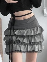 Patchwork Lace Trim Tiered Mini Skirt