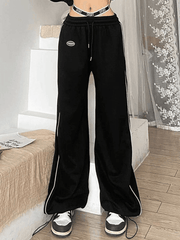 Piping Detail Strappy Waist Baggy Sweatpants