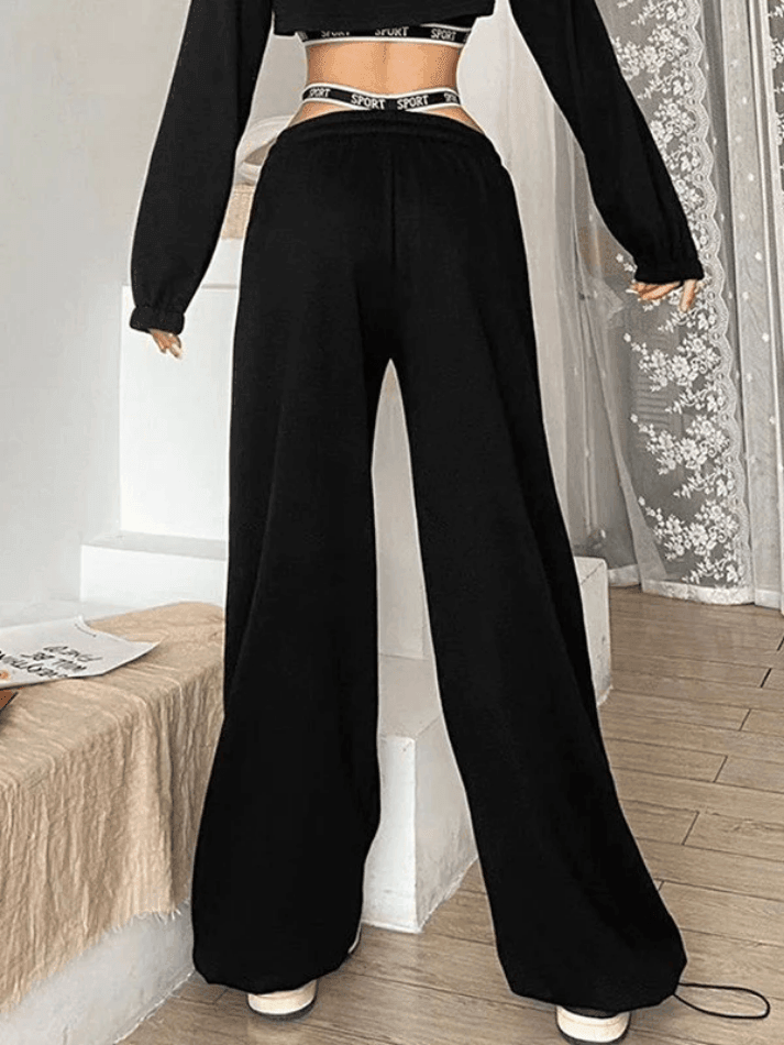 Piping Detail Strappy Waist Baggy Sweatpants