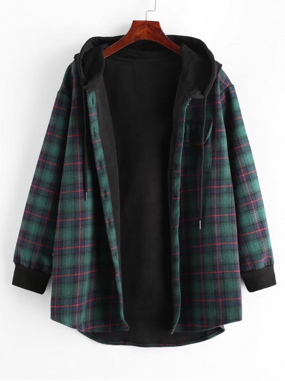 Plaid Button Up Pocket Hooded Coat