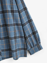 Plaid Drop Shoulder Open Front Coat