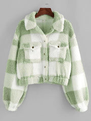 Plaid Drop Shoulder Pocket Teddy Coat
