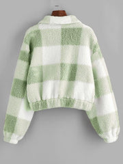 Plaid Drop Shoulder Pocket Teddy Coat