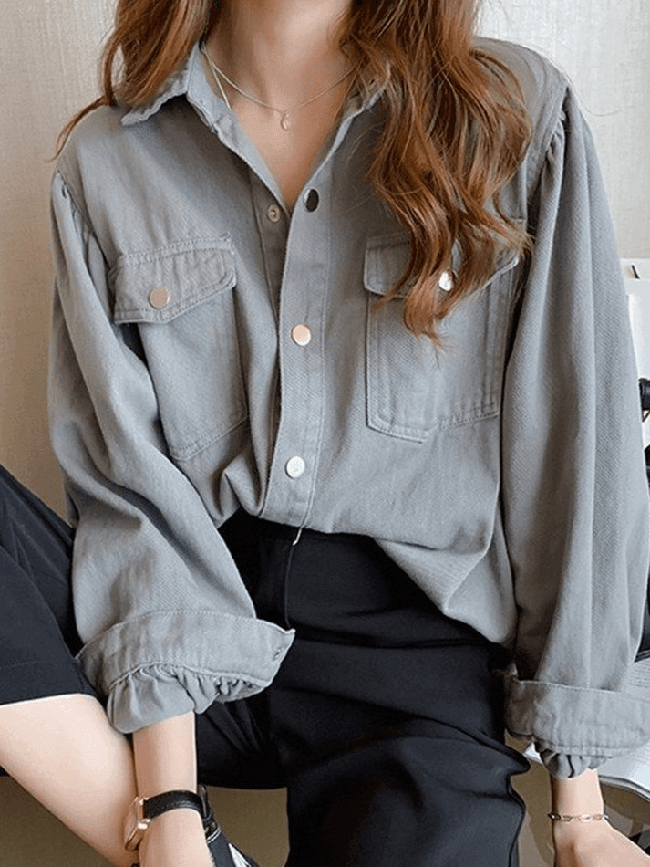 Pleated Long Sleeve Blouse
