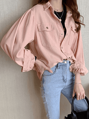 Pleated Long Sleeve Blouse